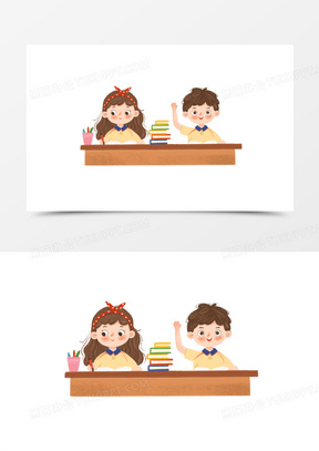 手绘卡通初中同桌插画免抠元素
