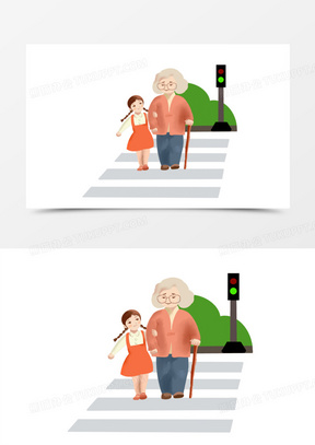 小女孩扶老奶奶过马路图片