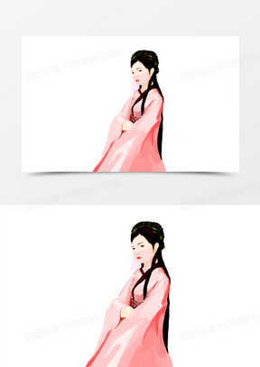 卡通手绘古风女子戴面纱元素