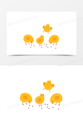 手绘卡通小鸡啄米素材