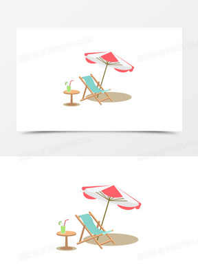 扁平风格沙滩椅夏天桌子饮料00沙滩小岛夏天素材10手绘沙滩夏天插画30