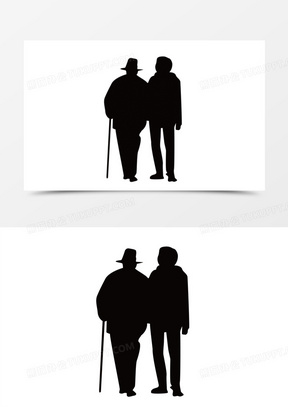 手绘矢量搀扶老人剪影装饰素材