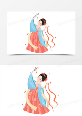 手绘古风戴面纱少女元素