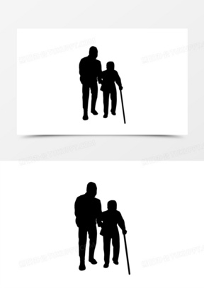 扶老人剪影免抠装饰元素