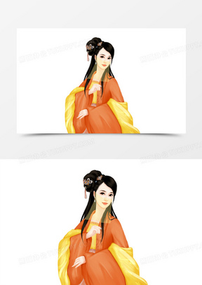 卡通古风面纱美女元素