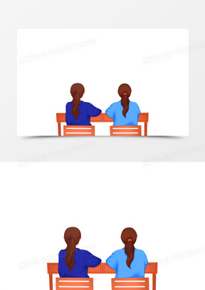 手绘卡通同桌背影免抠元素