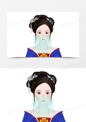 手绘古风戴面纱的女子素材
