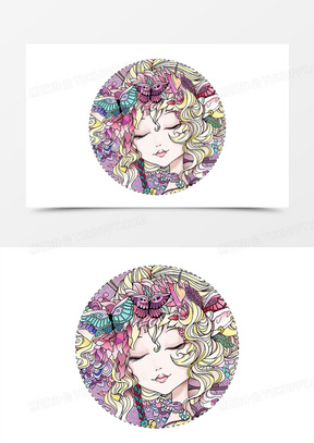 卡通圆形女孩花纹头像