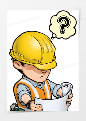 卡通手绘看图纸的建筑施工人员