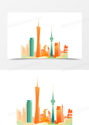 手绘国潮风广州建筑素材