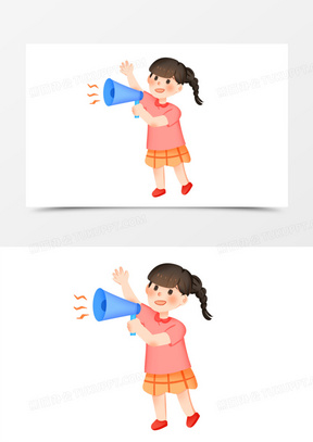 手绘卡通拿着喇叭叫卖的小女孩免抠素材