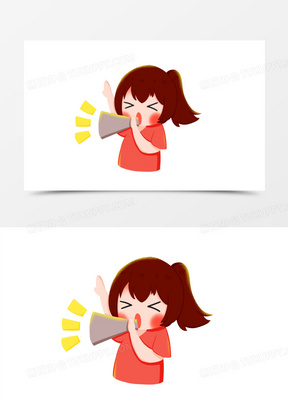 卡通手绘女孩叫卖喊喇叭元素