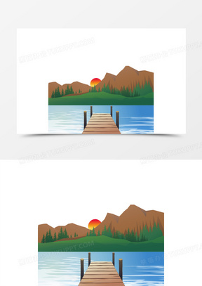 手绘自然湖泊素材