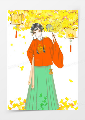 手绘戴面纱的古风少女素材