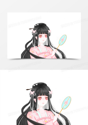 手绘古风面纱女子素材