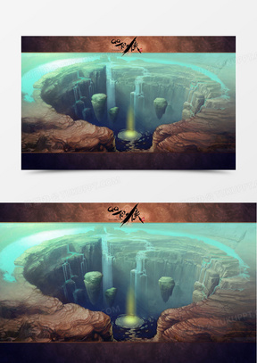 玄幻浮岛水潭海报背景