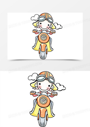 手绘卡通美女骑车