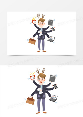 手绘卡通创意上班族忙到三头六臂免抠元素