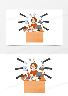 手绘卡通创意上班族忙到三头六臂免抠元素