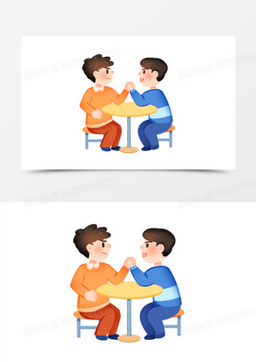 手绘卡通小朋友掰手腕免抠素材