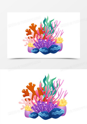 手绘海底水草珊瑚免抠素材