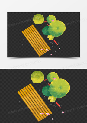手绘卡通插画风竹筏漂流素材