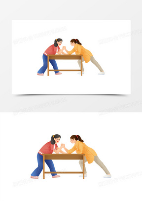 手绘插画风女生掰手腕元素