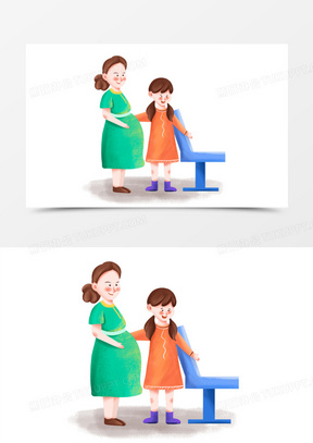 手绘卡通给孕妇让座素材