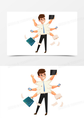 卡通矢量努力工作三头六臂商务人士素材