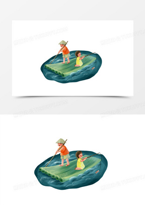 木筏插画图片