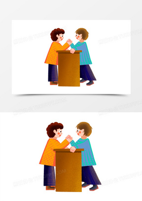 手绘小朋友扳手腕元素