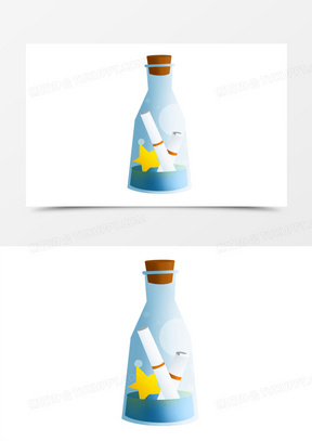 卡通手绘治愈系漂流瓶元素