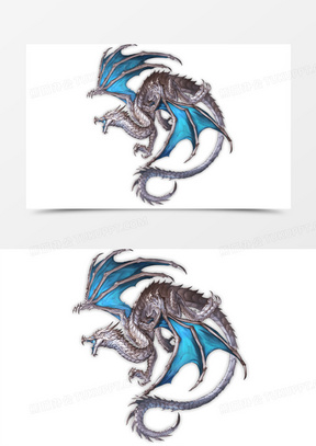 银色张翅膀的飞龙手绘