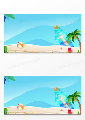 清新手绘插画漂流瓶背景