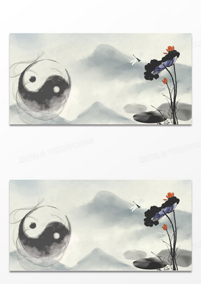 水墨中国风太极阴阳典雅背景440手绘黑白八卦图五行免抠素材510矢量