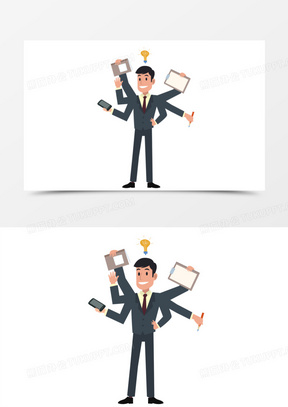 手绘商务人士忙到三头六臂素材