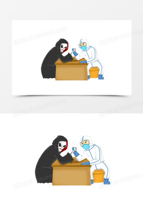 手绘医生与死神掰手腕素材