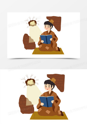 手绘凿壁偷光成语故事素材