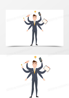 手绘商务人士忙到三头六臂免抠素材70手绘卡通矢量工作狂职场人士素材