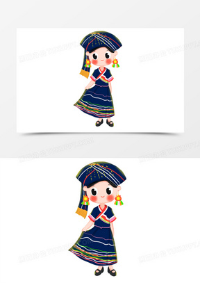 卡通手绘q版布朗族女孩元素