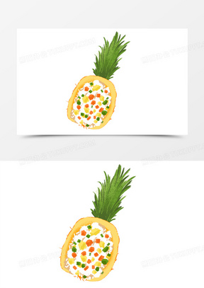 卡通手绘菠萝白米饭元素