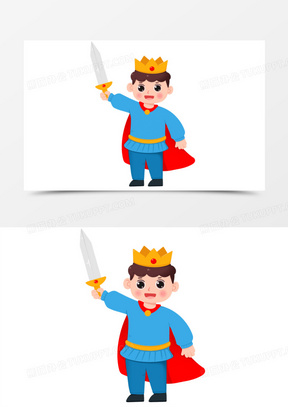 卡通手绘小王子拿剑免抠素材