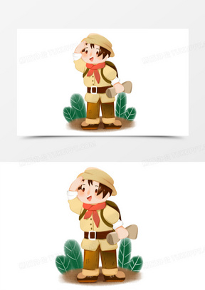 手绘卡通探险家素材