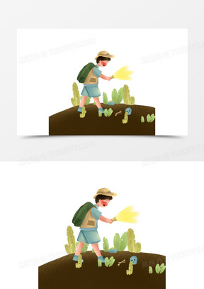 卡通手绘挖宝人元素