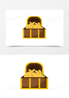 手绘矢量像素风游戏金币宝箱素材