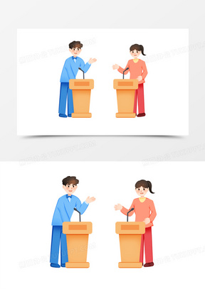 手绘卡通辩论赛免抠素材