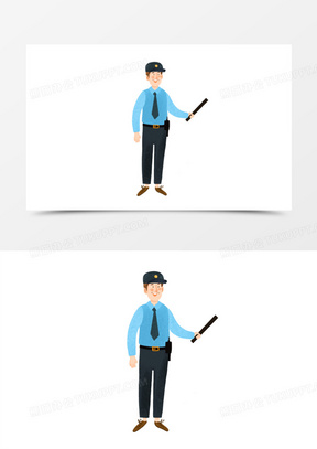 手绘卡通小区保安免抠元素