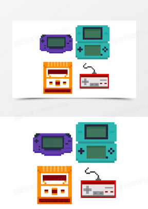 手绘一组像素风游戏机素材