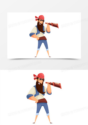 手绘矢量拿望远镜的海盗侦察兵素材