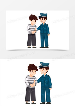 手绘卡通警察执法插画元素